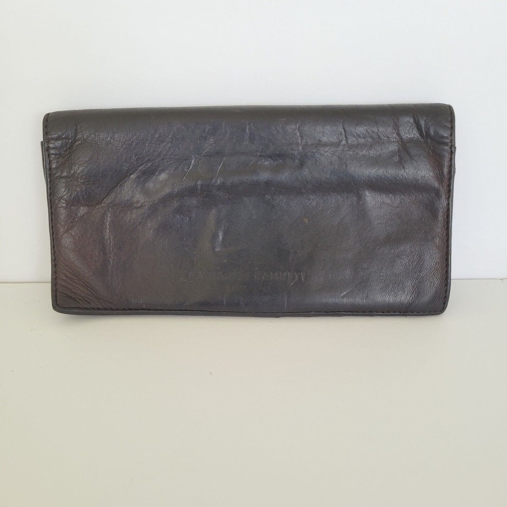 Katharine Hamnett London Wallet Checkbook Brown Soft Silk Leather Rustic Damaged
